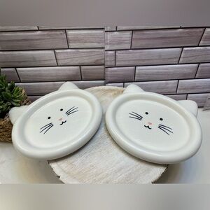 Signature ❤️Cute wide cat face dish 1x7”White set of 2 NWT